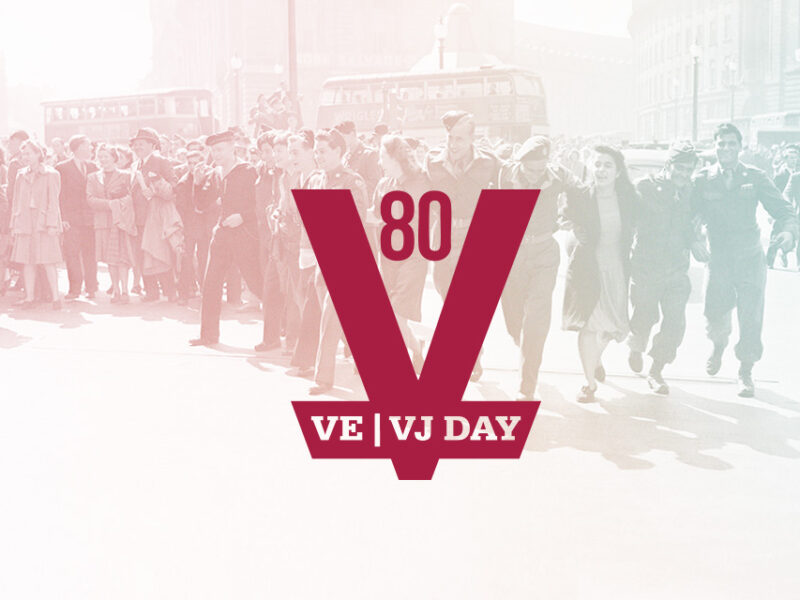 VE | VJ Day 80 graphic - logo and demobbed soldiers