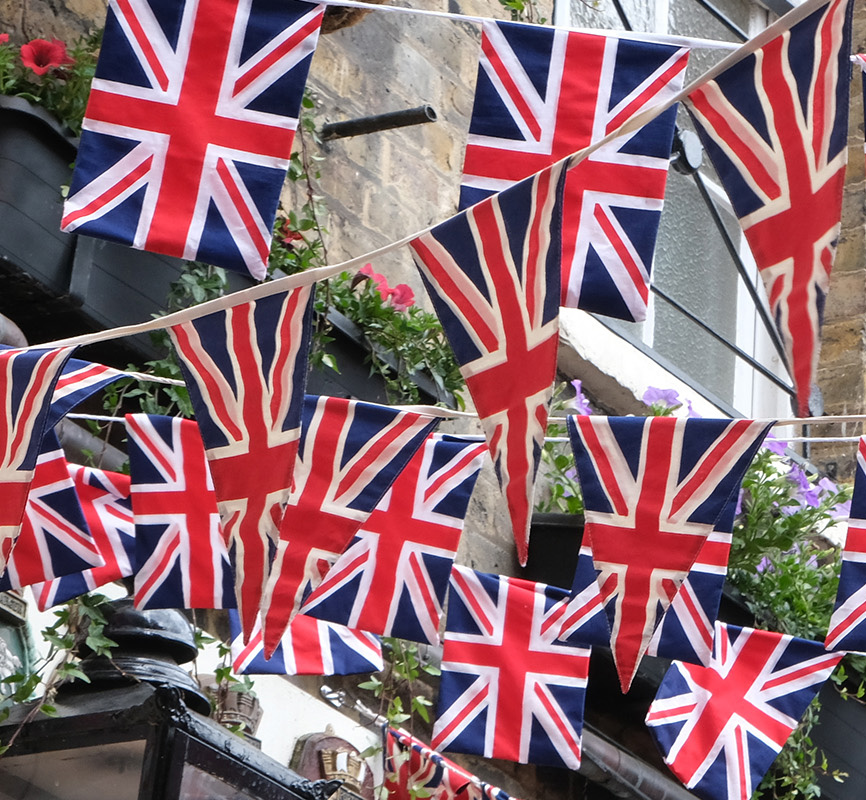 Bunting flags outside building