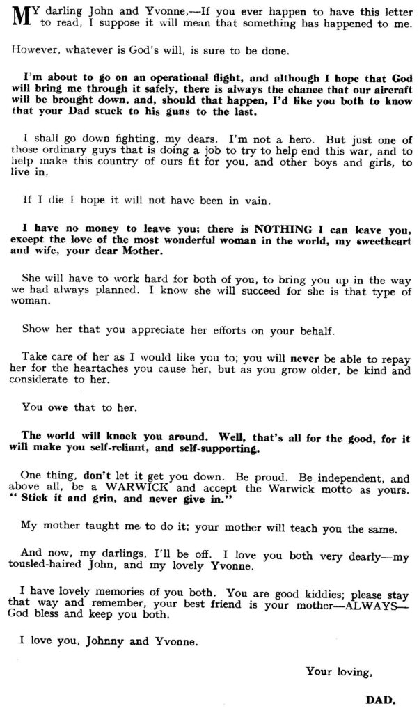 Warwick letter