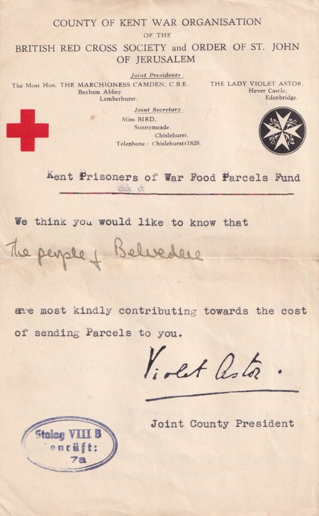 War food parcels fund donation note